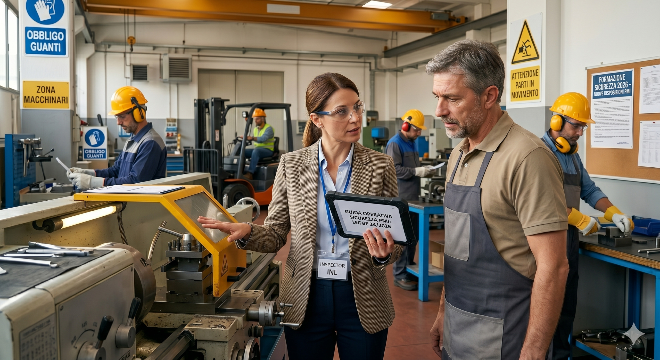 Ispettrice INL illustra la Legge 34/2026 in officina. Consulenza, adeguamento normativo e sicurezza sul lavoro per PMI a cura degli esperti di Studiolab Consulenze.